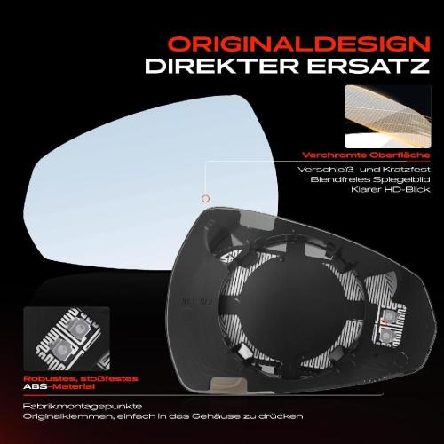 1x Spiegelglas Außenspiegel links für Audi A3 Cabriolet Sportback 8V1 8VK 2012-2020 Bild 1x Spiegelglas Außenspiegel links für Audi A3 Cabriolet Sportback 8V1 8VK 2012-2020