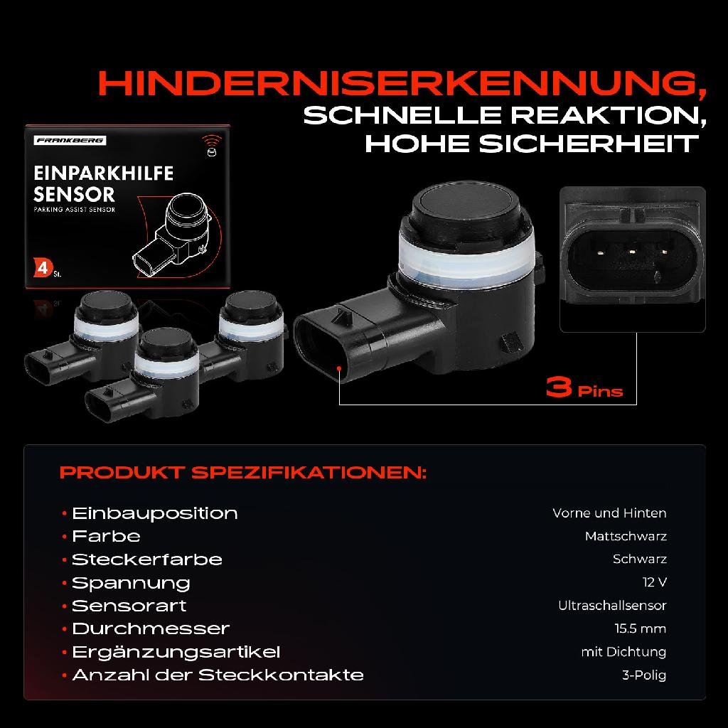 4x Parksensor PDC Sensor Vorne und Hinten für VW Golf Audi A3-A8 Q2-Q8 Skoda Seat Porsche 911