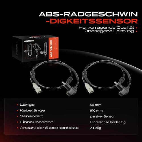 2x ABS Sensor Hinterachse beidseitig für Peugeot 607 9D 9U 2.0L 2.2L 3.0L 2000-2005 Bild 2x ABS Sensor Hinterachse beidseitig für Peugeot 607 9D 9U 2.0L 2.2L 3.0L 2000-2005