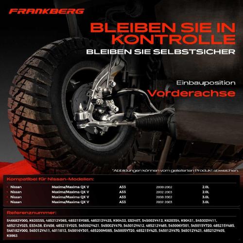 Frankberg 1x Querlenker Satz Vorderachse für Nissan Maxima/Maxima QX V A33 2.0L 3.0L 2000-2003 Bild Frankberg 1x Querlenker Satz Vorderachse für Nissan Maxima/Maxima QX V A33 2.0L 3.0L 2000-2003