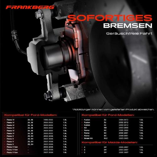 Frankberg 4x Bremsbeläge Vorderachse für Ford Fiesta IV Kasten V Van Fusion KA Puma Street Mazda 121 III 2 Bild Frankberg 4x Bremsbeläge Vorderachse für Ford Fiesta IV Kasten V Van Fusion KA Puma Street Mazda 121 III 2