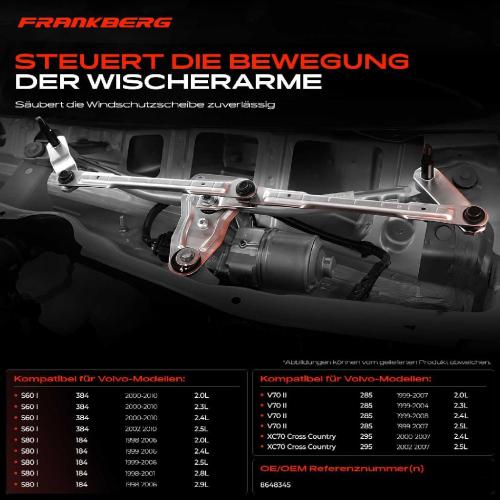 Frankberg 1x Wischergestänge Vorne für Volvo S60 I 384 S80 I 184 TS XY V70 II XC70 Bild Frankberg 1x Wischergestänge Vorne für Volvo S60 I 384 S80 I 184 TS XY V70 II XC70