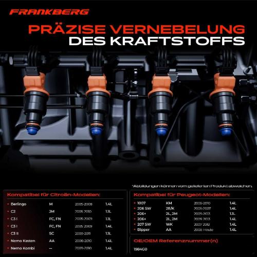 Frankberg 1x Einspritzventil Einspritzdüse für Citroën C2 C3 Peugeot 206 207 1.1L 1.4L Bild Frankberg 1x Einspritzventil Einspritzdüse für Citroën C2 C3 Peugeot 206 207 1.1L 1.4L