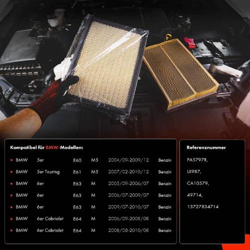 1x Luftfilter Filtereinsatz für BMW 5er E60 E61 6er E63 E64 M5 M 5.0 04-10 Bild 1x Luftfilter Filtereinsatz für BMW 5er E60 E61 6er E63 E64 M5 M 5.0 04-10