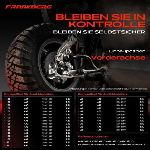 Frankberg 1x Querlenker Satz Vorderachse für Audi 100 Avant A6 2.0L 2.3L 2.4L 2.5L 2.6L 2.8L 2.2L 4.2L 1.9L 1990-1997 Bild Frankberg 1x Querlenker Satz Vorderachse für Audi 100 Avant A6 2.0L 2.3L 2.4L 2.5L 2.6L 2.8L 2.2L 4.2L 1.9L 1990-1997