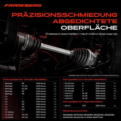 Frankberg 1x Antriebswelle Gelenksatz Vorderachse für Citroën Berlingo C4 C5 Peugeot 308 508 II Bild Frankberg 1x Antriebswelle Gelenksatz Vorderachse für Citroën Berlingo C4 C5 Peugeot 308 508 II