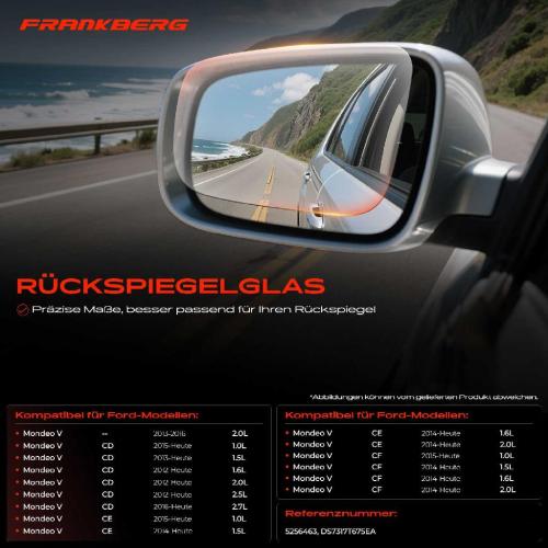 1x Spiegelglas Außenspiegel links für Ford Mondeo V Schrägheck CE CD CF Bild 1x Spiegelglas Außenspiegel links für Ford Mondeo V Schrägheck CE CD CF