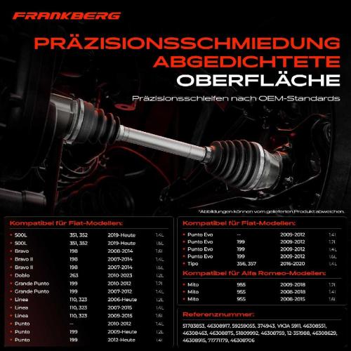 Frankberg 1x Antriebswelle Gelenksatz Vorderachse für Alfa Romeo Mito 955 Fiat 500L Bravo 2 Doblo Bild Frankberg 1x Antriebswelle Gelenksatz Vorderachse für Alfa Romeo Mito 955 Fiat 500L Bravo 2 Doblo