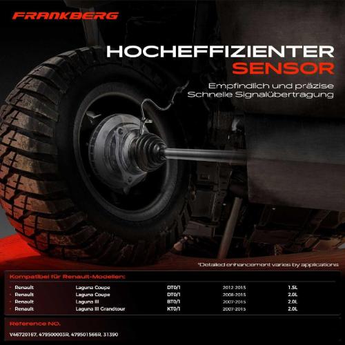 Frankberg 1x ABS Sensor Hinterachse beidseitig für Renault Laguna Coupe III Grandtour 1.5L 2.0L 2007-2015 Bild Frankberg 1x ABS Sensor Hinterachse beidseitig für Renault Laguna Coupe III Grandtour 1.5L 2.0L 2007-2015