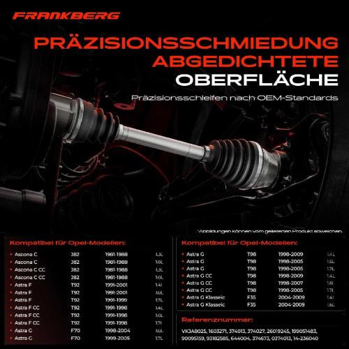 Frankberg 1x Antriebswelle Gelenksatz Vorderachse für Opel Astra F G Corsa A Vectra Zafira Ascona C Bild Frankberg 1x Antriebswelle Gelenksatz Vorderachse für Opel Astra F G Corsa A Vectra Zafira Ascona C