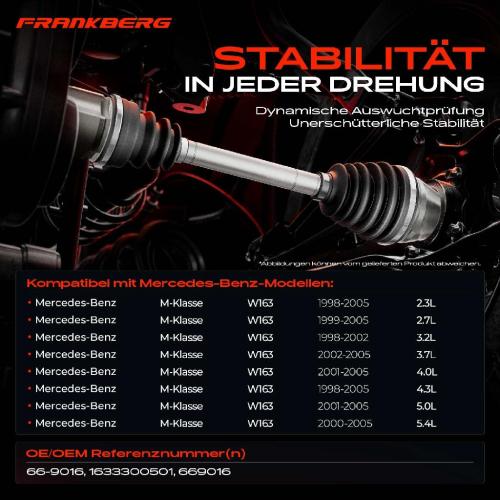 1x Antriebswelle Vorderachse Rechts für Mercedes M-Klasse W163 1998-2005 Bild 1x Antriebswelle Vorderachse Rechts für Mercedes M-Klasse W163 1998-2005