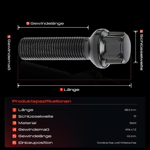 5x Radschraube für Mercedes W164 W463 W140 X164 X204 Bild 5x Radschraube für Mercedes W164 W463 W140 X164 X204