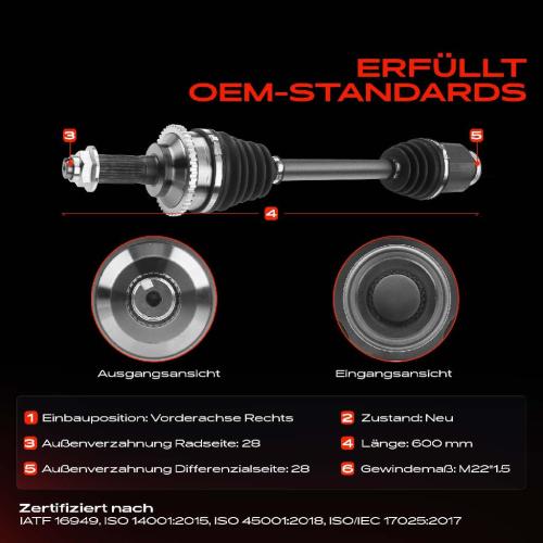 1x Antriebswelle Vorderachse Rechts für Mazda 6 Hatchback GG 2002-2007 Bild 1x Antriebswelle Vorderachse Rechts für Mazda 6 Hatchback GG 2002-2007
