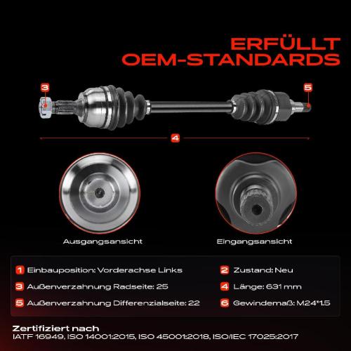 1x Antriebswelle Vorderachse Links für Peugeot 307 Citroën C4 1.4L-1.6L 2000-2014 Bild 1x Antriebswelle Vorderachse Links für Peugeot 307 Citroën C4 1.4L-1.6L 2000-2014