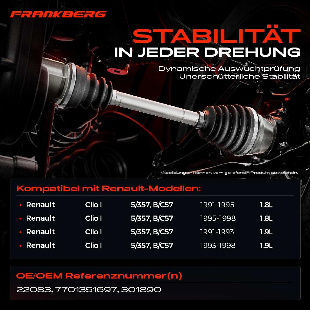 1x Antriebswelle Vorderachse Rechts für Renault Clio I 5/357 B/C57