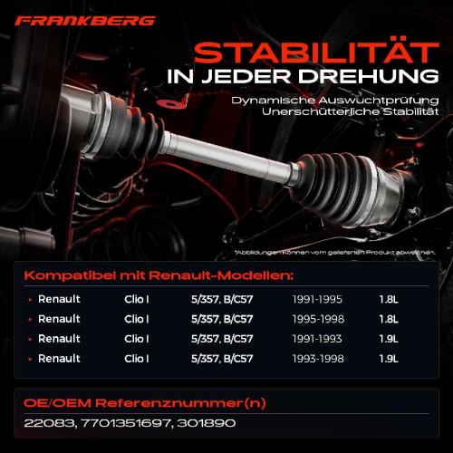 1x Antriebswelle Vorderachse Rechts für Renault Clio I 5/357 B/C57 Bild 1x Antriebswelle Vorderachse Rechts für Renault Clio I 5/357 B/C57