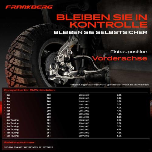 Frankberg 1x Querlenker Satz Vorderachse für BMW 5er E60 5er Touring E61 2.0L 2.2L 2.5L 3.0L 4.0L 2001-2010 Bild Frankberg 1x Querlenker Satz Vorderachse für BMW 5er E60 5er Touring E61 2.0L 2.2L 2.5L 3.0L 4.0L 2001-2010