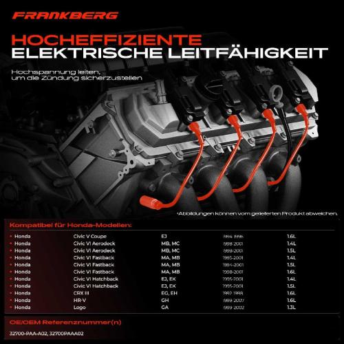 4x Zündleitungssatz Zündkabel für Honda Accord VI Civic V VI CRX III HR-V Logo Bild 4x Zündleitungssatz Zündkabel für Honda Accord VI Civic V VI CRX III HR-V Logo