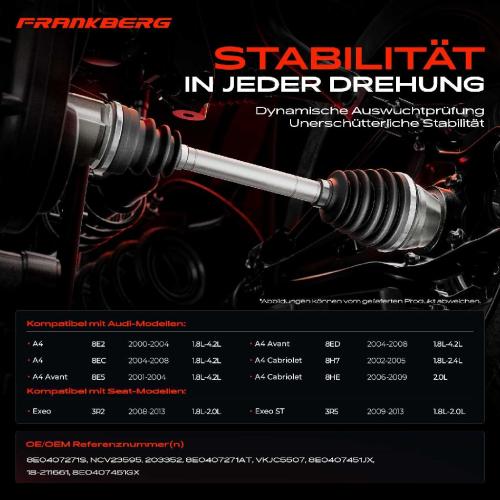 1x Antriebswelle Vorderachse Links für Audi A4 8E B6 Seat Exeo 3R Bild 1x Antriebswelle Vorderachse Links für Audi A4 8E B6 Seat Exeo 3R