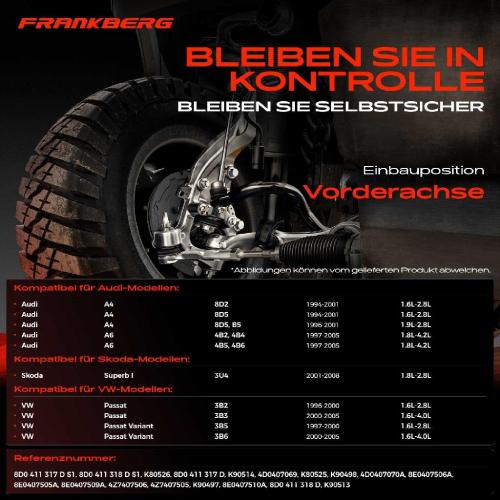 Frankberg 1x Querlenker Satz Vorderachse für VW Passat Variant Audi A4 Avant A6 Skoda Superb I 1.6L-4.2L 1994-2008 Bild Frankberg 1x Querlenker Satz Vorderachse für VW Passat Variant Audi A4 Avant A6 Skoda Superb I 1.6L-4.2L 1994-2008