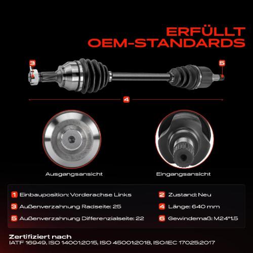 1x Antriebswelle Vorderachse Links für Peugeot 207 CC SW Kasten/Schrägheck WA WC WD WK 2006-2015 Bild 1x Antriebswelle Vorderachse Links für Peugeot 207 CC SW Kasten/Schrägheck WA WC WD WK 2006-2015