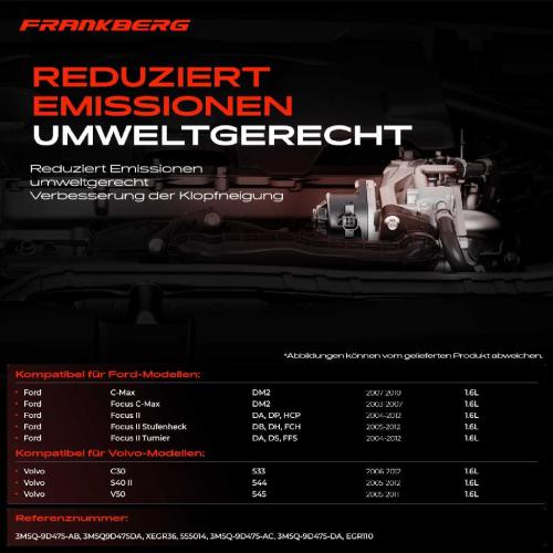 Frankberg 1x AGR-Ventil Abgasrückführungsventil für Ford C-Max Focus II II Stufenheck II Turnier Volvo C30 S40 II V50 Bild Frankberg 1x AGR-Ventil Abgasrückführungsventil für Ford C-Max Focus II II Stufenheck II Turnier Volvo C30 S40 II V50