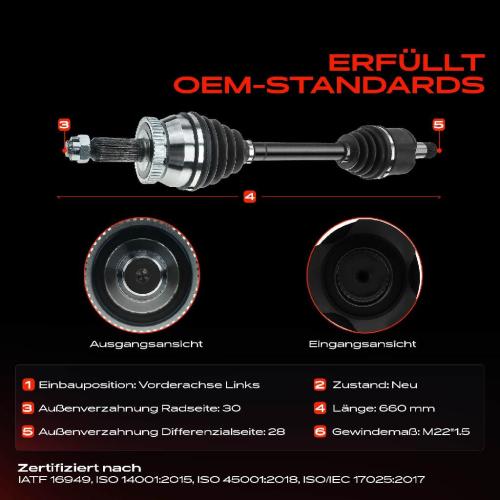 1x Antriebswelle Vorderachse Links für Hyundai Santa Fé II Sorento II XM 2009-2015 Bild 1x Antriebswelle Vorderachse Links für Hyundai Santa Fé II Sorento II XM 2009-2015