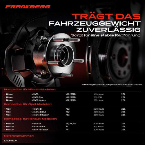 Frankberg 1x Radnabe Radlagersatz Vorderachse beidseitig f r Nissan NV400 Bus Kasten Opel Movano B Renault Master III Bild Frankberg 1x Radnabe Radlagersatz Vorderachse beidseitig f r Nissan NV400 Bus Kasten Opel Movano B Renault Master III
