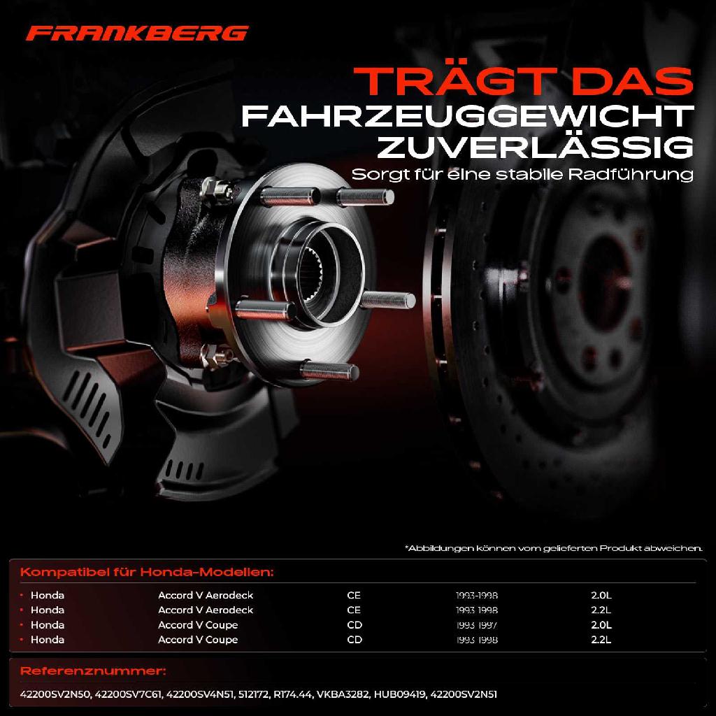 1x Radnabe Radlagersatz Hinterachse beidseitig für Honda Accord V Aerodeck Coupe 2.0L 2.2L 1993-1998