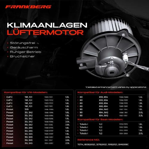 Frankberg 1x Gebläsemotor Innenraumgebläse für VW Golf Passat Transporter Audi 80 Seat Bild Frankberg 1x Gebläsemotor Innenraumgebläse für VW Golf Passat Transporter Audi 80 Seat