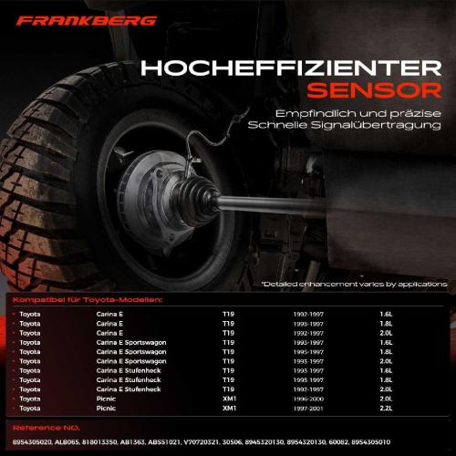 Frankberg 1x ABS Sensor Vorderachse links für Toyota Carina E Sportswagon Stufenheck Picnic 1.6L 1992-2001 Bild Frankberg 1x ABS Sensor Vorderachse links für Toyota Carina E Sportswagon Stufenheck Picnic 1.6L 1992-2001