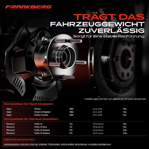 Frankberg 1x Radnabe Radlagersatz Vorderachse beidseitig für Opel Vivaro B Kasten Combi Renault Trafic III Bus Bild Frankberg 1x Radnabe Radlagersatz Vorderachse beidseitig für Opel Vivaro B Kasten Combi Renault Trafic III Bus