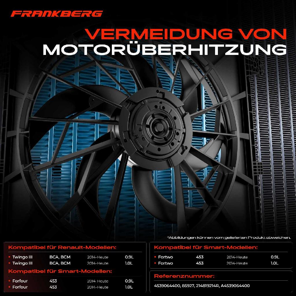 1x Motorkühller Einfachlüfter mit Kühlerlüfterrahmen Renault Twingo 3 Smart Forfour 453