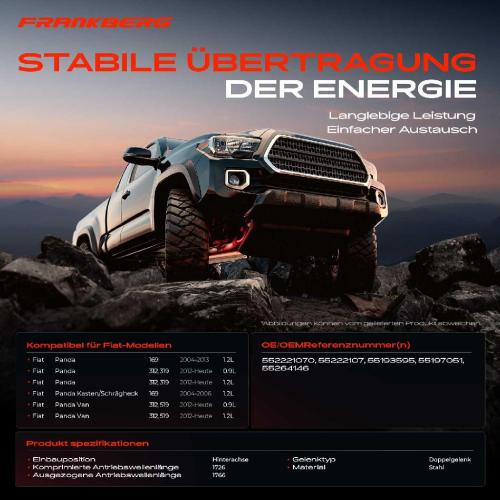 Frankberg 1x Kardanwelle Gelenkwelle Hinterachse für Fiat Panda Kasten/Schrägheck Van 1.2L 0.9L Bj ab 2004 Bild Frankberg 1x Kardanwelle Gelenkwelle Hinterachse für Fiat Panda Kasten/Schrägheck Van 1.2L 0.9L Bj ab 2004