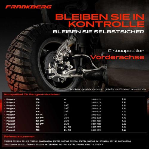 Frankberg 1x Querlenker Satz Vorderachse für Peugeot 206 CC Schrägheck SW Van 206 1.6L 1.1L 1.4L 2.0L 2002-2013 Bild Frankberg 1x Querlenker Satz Vorderachse für Peugeot 206 CC Schrägheck SW Van 206 1.6L 1.1L 1.4L 2.0L 2002-2013
