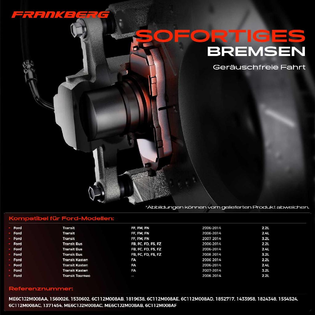 4x Bremsbeläge Hinterachse für Ford Transit Bus Kasten Pritsche/Fahrgestell Tourneo 2006-2014