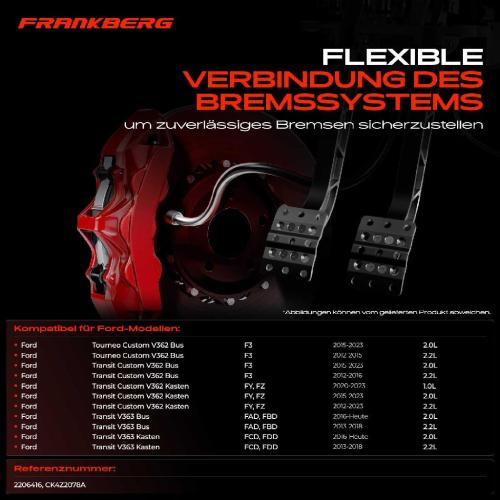 Frankberg 1x Bremsschlauch Bremsschläuche Vorderachse Links oder Rechts für Ford Tourneo Transit V362 V363 F3 Bild Frankberg 1x Bremsschlauch Bremsschläuche Vorderachse Links oder Rechts für Ford Tourneo Transit V362 V363 F3