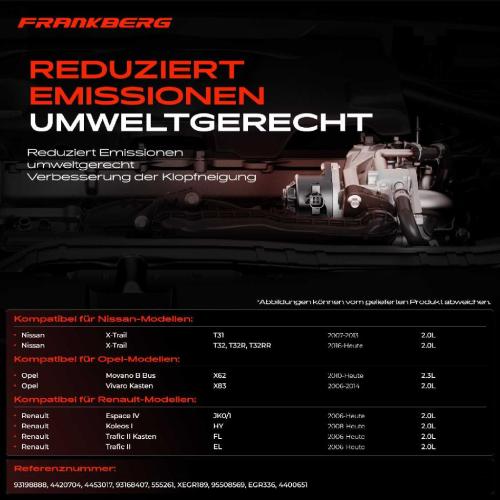 Frankberg 1x AGR-Ventil Abgasrückführungsventil für Nissan Opel Renault Espace IV Grand Scénic III Koleos I II Laguna Bild Frankberg 1x AGR-Ventil Abgasrückführungsventil für Nissan Opel Renault Espace IV Grand Scénic III Koleos I II Laguna