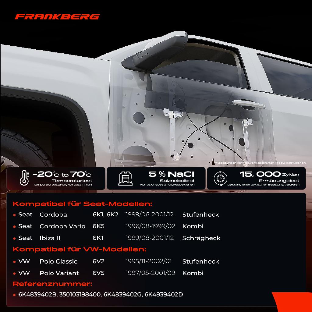 1x Fensterheber Hinten Rechts für VW Polo Classic Seat Cordoba