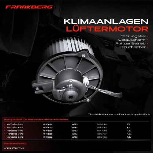 Frankberg 1x Gebläsemotor Innenraumgebläse für Mercedes-Benz W163 ML230 ML320 ML430 1998-2005 Bild Frankberg 1x Gebläsemotor Innenraumgebläse für Mercedes-Benz W163 ML230 ML320 ML430 1998-2005