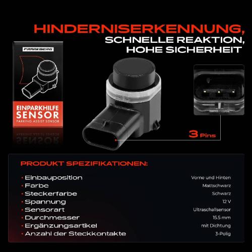 Frankberg 1x Parksensor PDC Sensor Vorne und Hinten für VW Golf 6 Passat T5 Audi A4 A5 A6 Seat Leon Skoda Bild Frankberg 1x Parksensor PDC Sensor Vorne und Hinten für VW Golf 6 Passat T5 Audi A4 A5 A6 Seat Leon Skoda