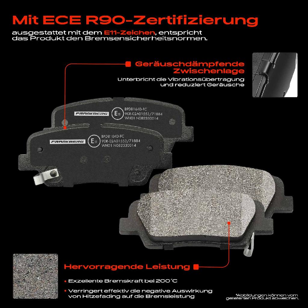 4x Bremsbeläge Hinterachse für Hyundai Equus/Centennial Genesis Coupe Grand Santa Fé II Kasten/SUV