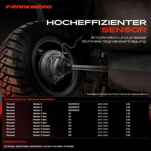 Frankberg 1x ABS Sensor Vorderachse beidseitig für Renault Master II Bus Kasten 2.2L 2.5L 3.0L 1.9L 2002-2011 Bild Frankberg 1x ABS Sensor Vorderachse beidseitig für Renault Master II Bus Kasten 2.2L 2.5L 3.0L 1.9L 2002-2011