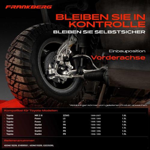 Frankberg 1x Querlenker Satz Vorderachse für Toyota MR 2 III Paseo Cabriolet Coupe Starlet 1.8L 1989-2007 Bild Frankberg 1x Querlenker Satz Vorderachse für Toyota MR 2 III Paseo Cabriolet Coupe Starlet 1.8L 1989-2007