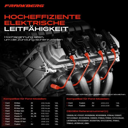 4x Zündleitungssatz Zündkabel für Ford B-Max Fiesta IV V Van VI Van Fusion JU Bild 4x Zündleitungssatz Zündkabel für Ford B-Max Fiesta IV V Van VI Van Fusion JU