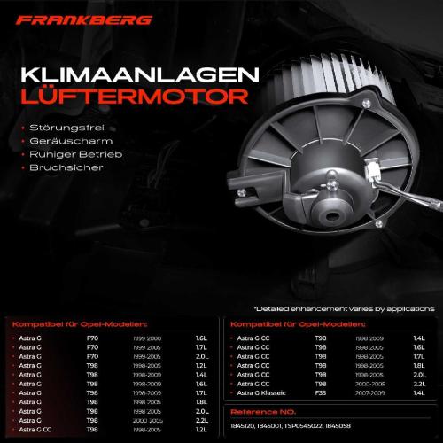 Frankberg 1x Gebläsemotor Innenraumgebläse für Opel Astra G F67 T98 F08 F48 F07 F35 F69 1998-2009 Bild Frankberg 1x Gebläsemotor Innenraumgebläse für Opel Astra G F67 T98 F08 F48 F07 F35 F69 1998-2009