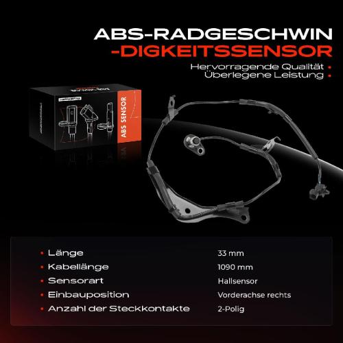 1x ABS Sensor Vorderachse rechts für Mitsubishi L200/Triton Pajero Sport III 2.3L 2.4L 2.5L Bj ab 2014 Bild 1x ABS Sensor Vorderachse rechts für Mitsubishi L200/Triton Pajero Sport III 2.3L 2.4L 2.5L Bj ab 2014