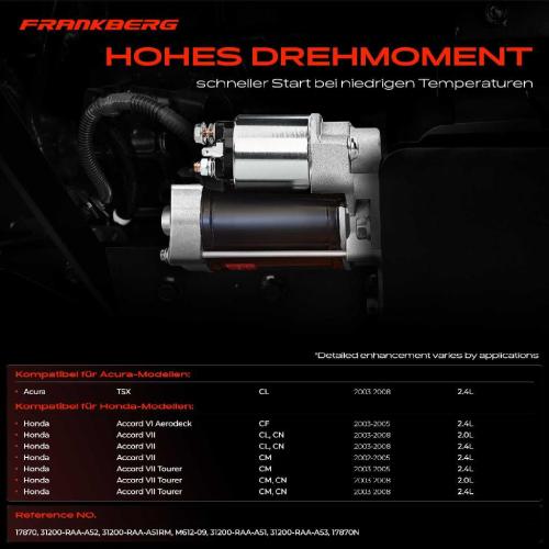 Frankberg 1x Anlasser Starter für Acura TSX CL Honda Accord VI Aerodeck CF Accord VII CL CN CM Accord VII Tourer CM CN Bild Frankberg 1x Anlasser Starter für Acura TSX CL Honda Accord VI Aerodeck CF Accord VII CL CN CM Accord VII Tourer CM CN