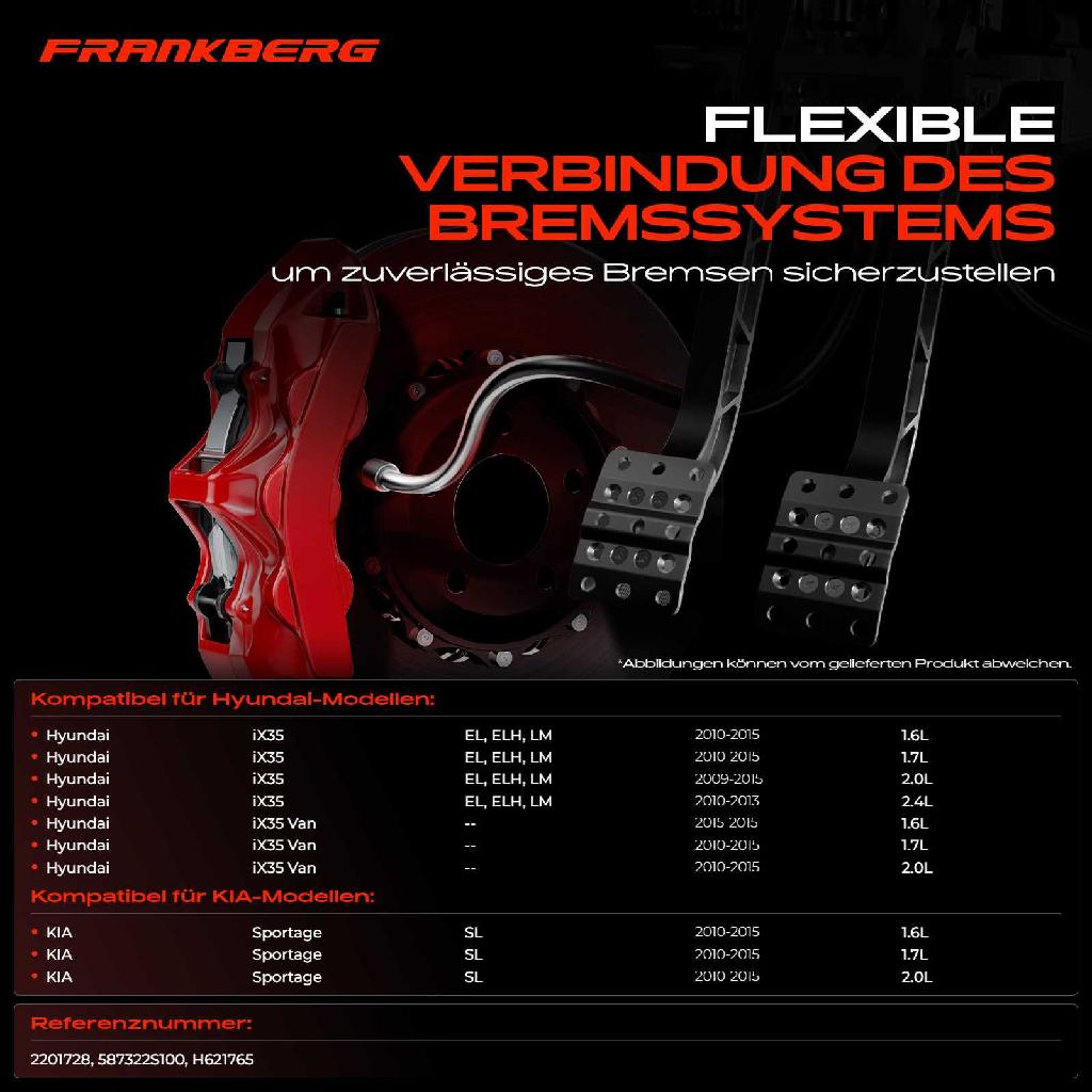 1x Bremsschlauch Bremsschläuche Vorderachse Rechts für Hyundai iX35 KIA Sportage 1.6L-2.0L
