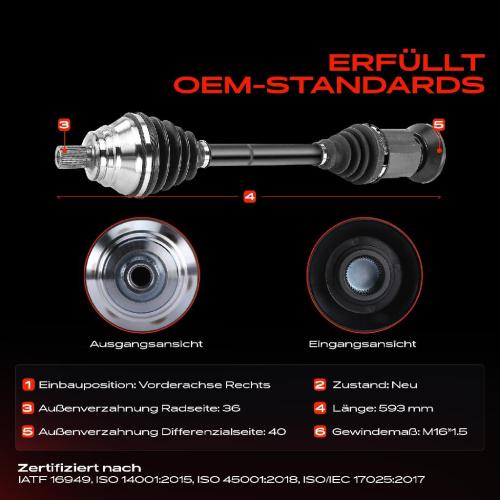 Frankberg 1x Antriebswelle Vorderachse Rechts für Audi A3 8VA 8VF Q3 8UB 8UG VW Tiguan 5N Bild Frankberg 1x Antriebswelle Vorderachse Rechts für Audi A3 8VA 8VF Q3 8UB 8UG VW Tiguan 5N